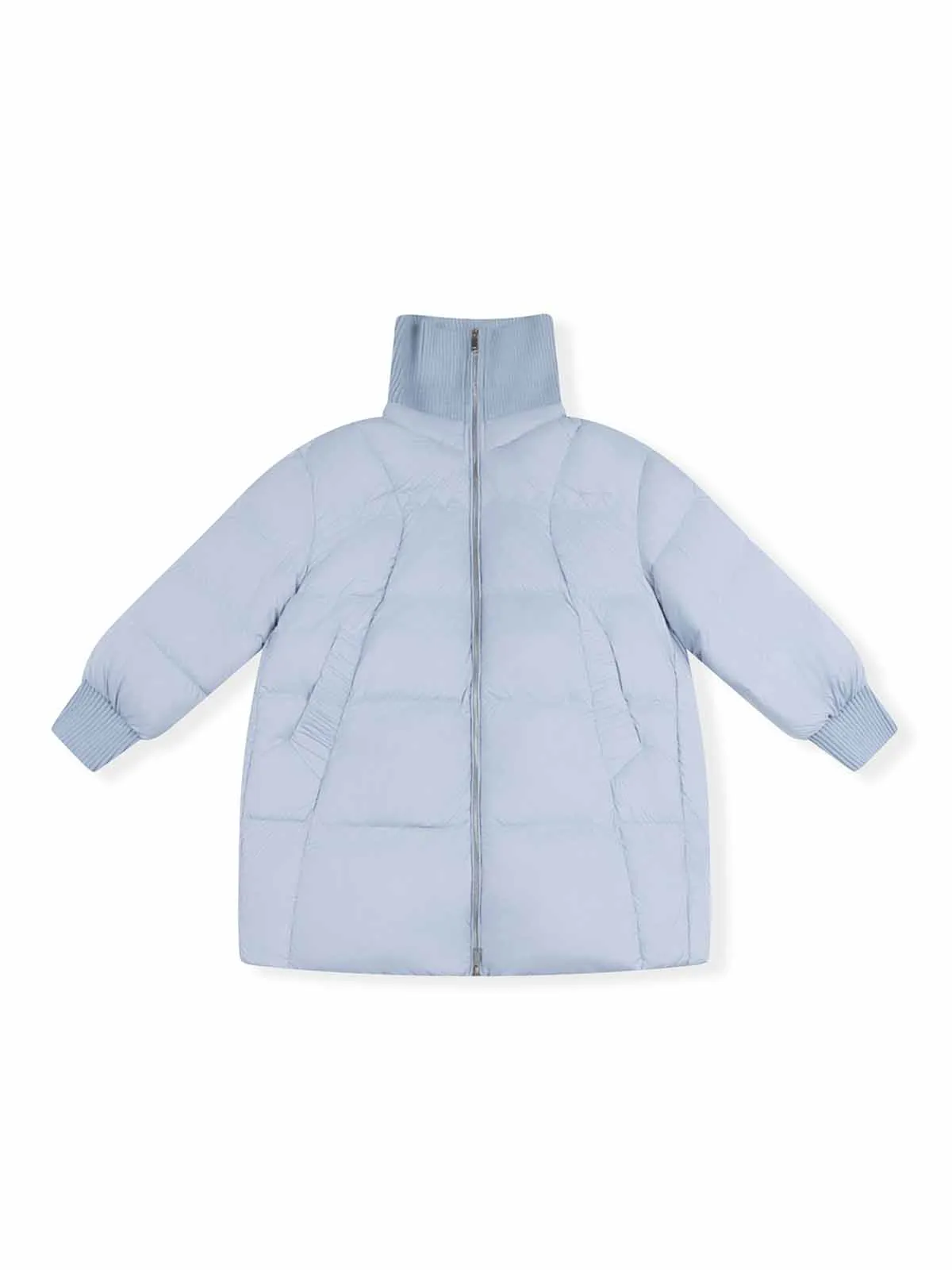ASOBIO Knit Collar Mid-Length A-Line Down Jacket