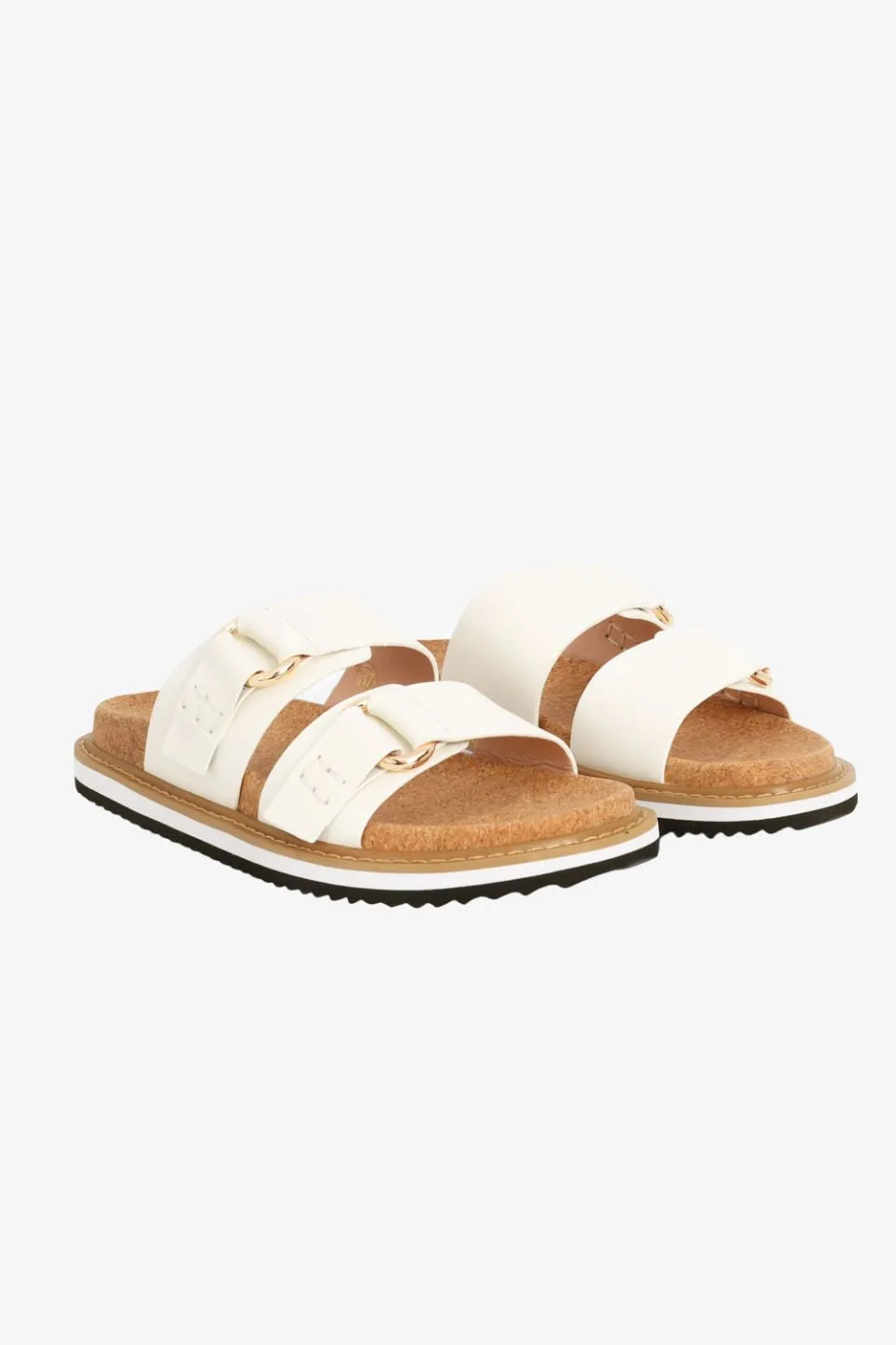 Bambi Elegant White Double Leather Slide Sandals