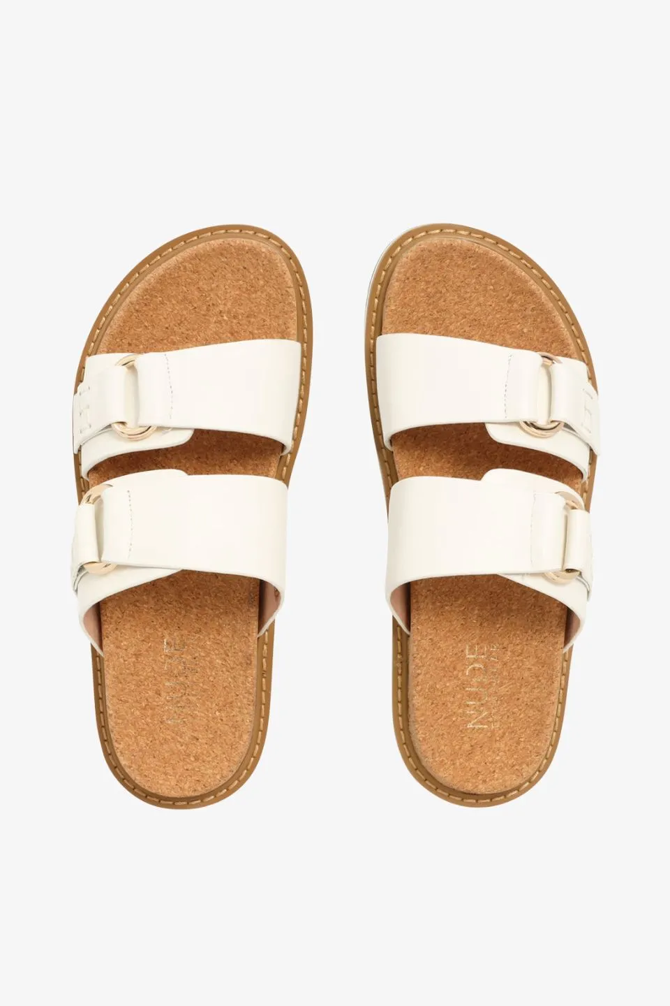 Bambi Elegant White Double Leather Slide Sandals