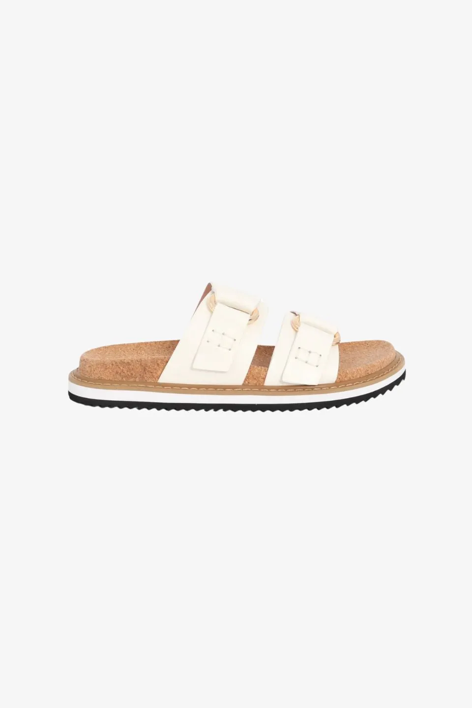 Bambi Elegant White Double Leather Slide Sandals
