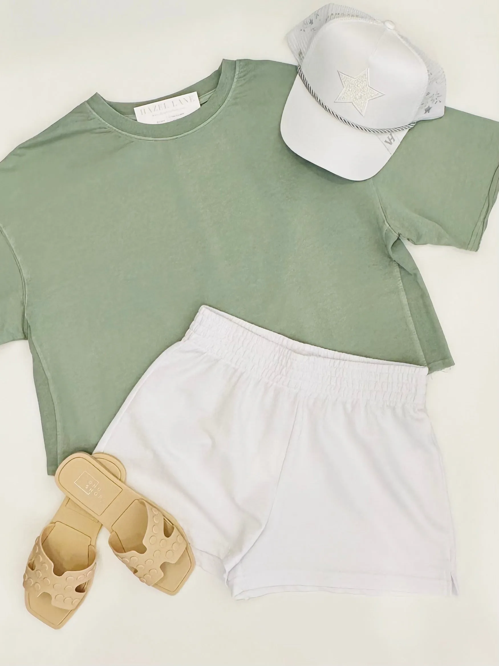 Basic Boxy Cropped Tee- Sage Green