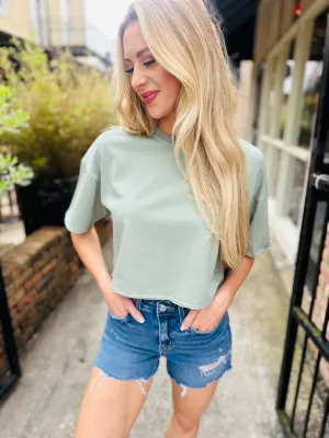 Basic Boxy Cropped Tee- Sage Green