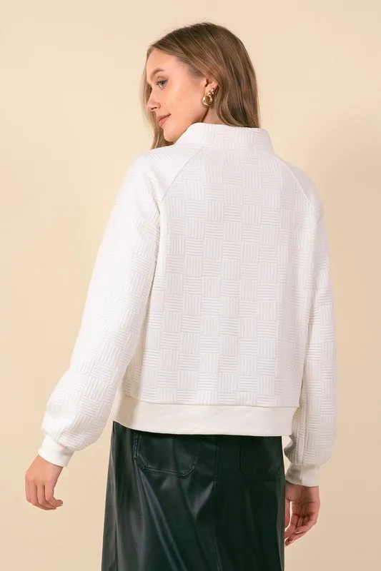 Button Accent Mock Neck