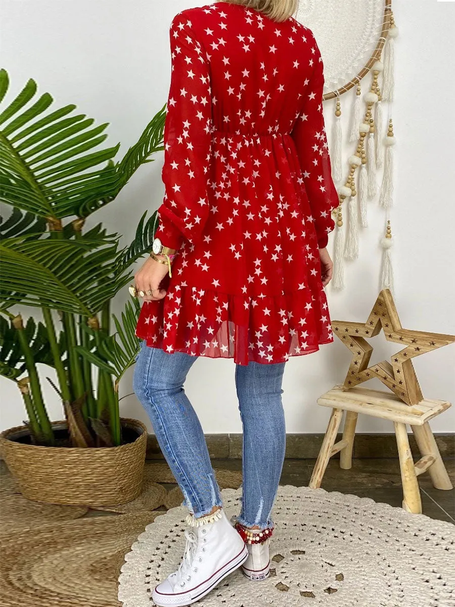 Chiffon Printed Cropped Sleeve Blouses Top