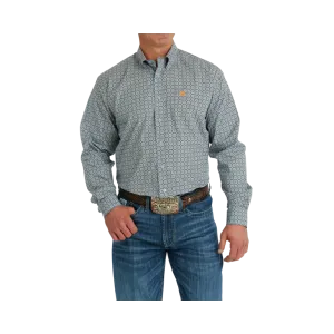 Cinch Men's Geometric Print Button Down Western Light Blue Navy Shirt