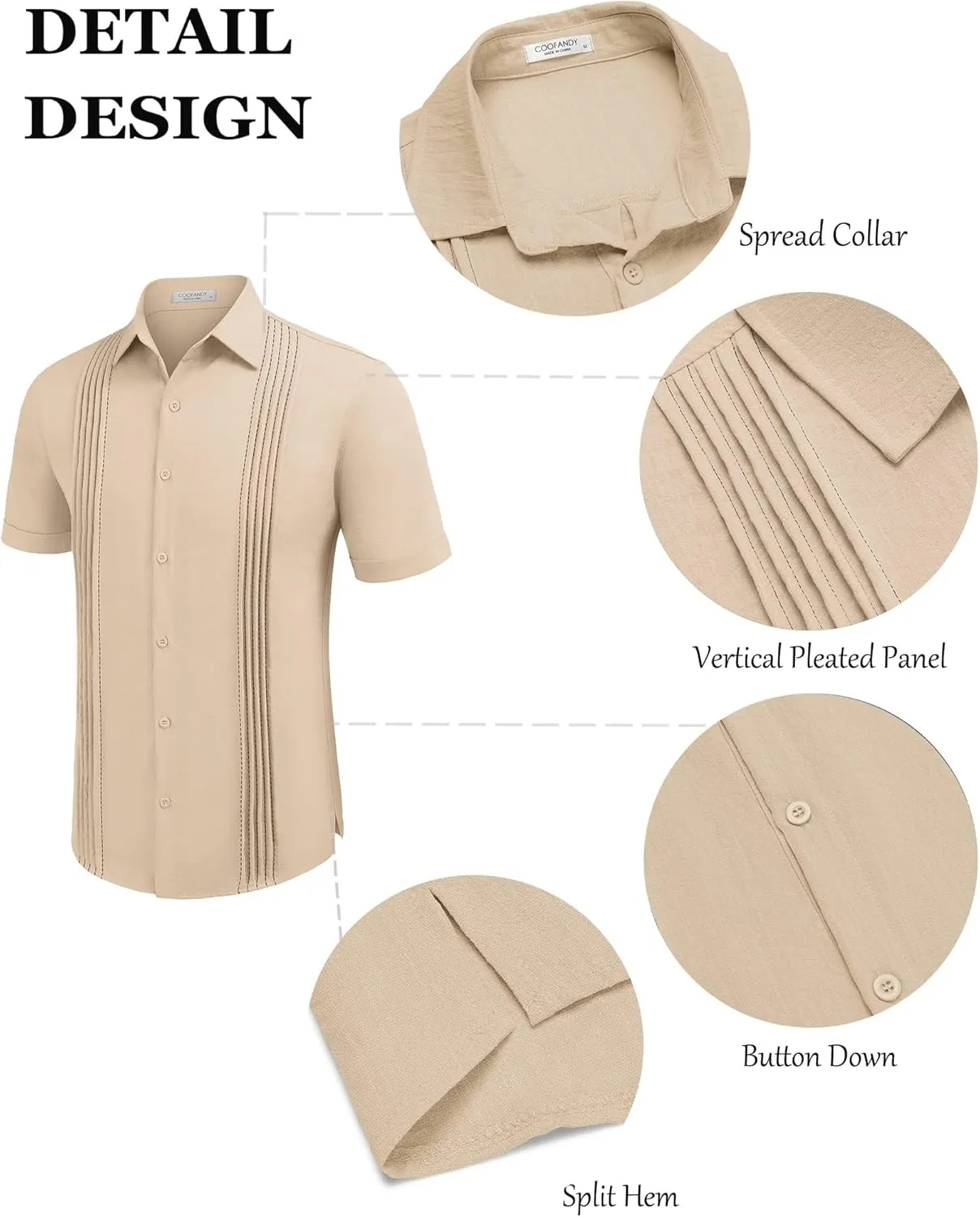 COOFANDY Men's Cuban Guayabera Shirt Casual Linen Shirt Short Sleeve Button Down Shirt