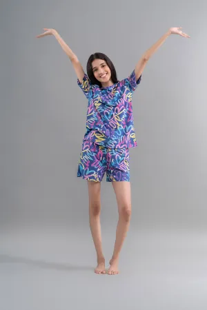 Cozy Heart Cotton Blue Shorts Set