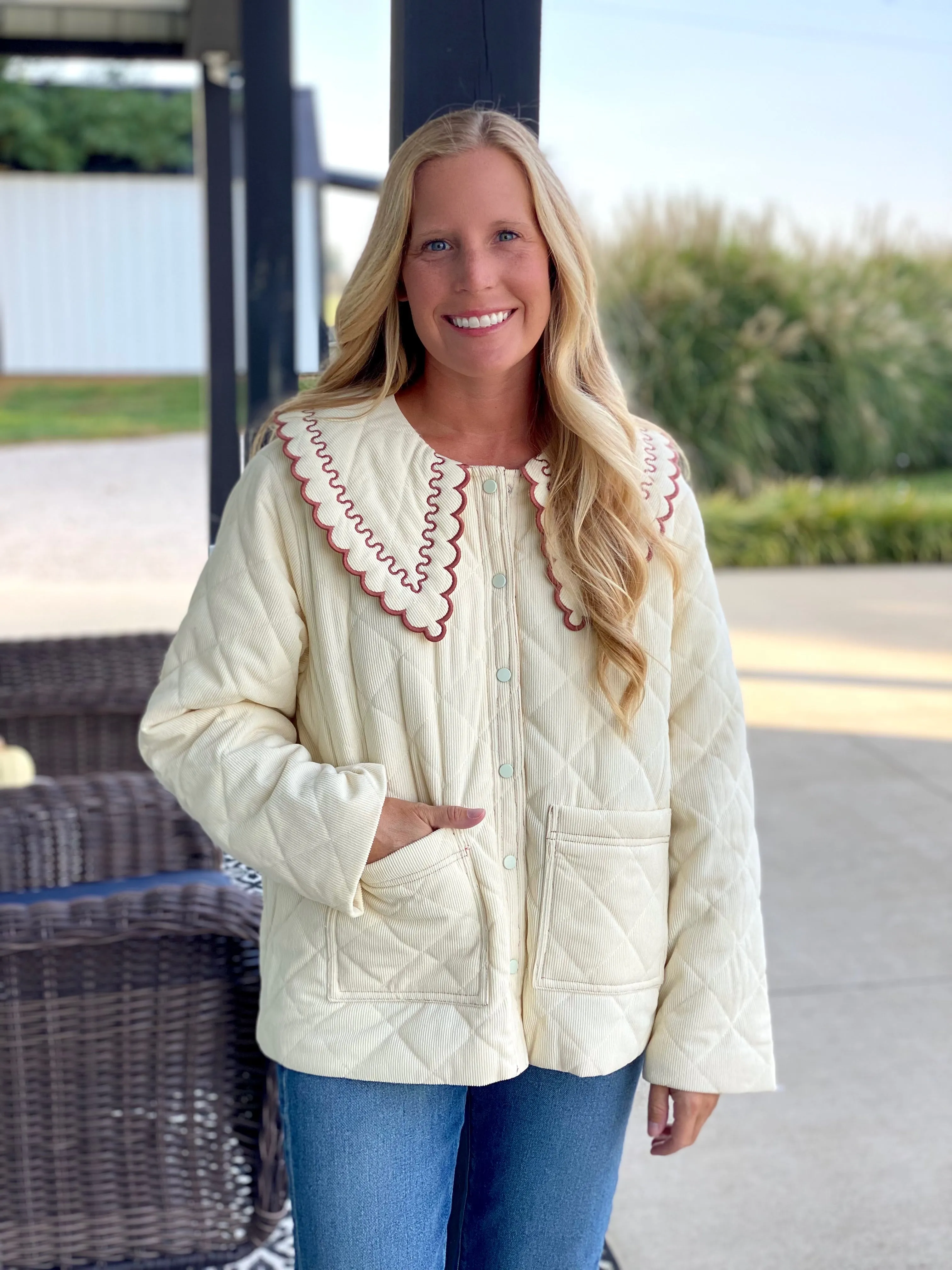 Cream Quilted Peter Pan Jacket
