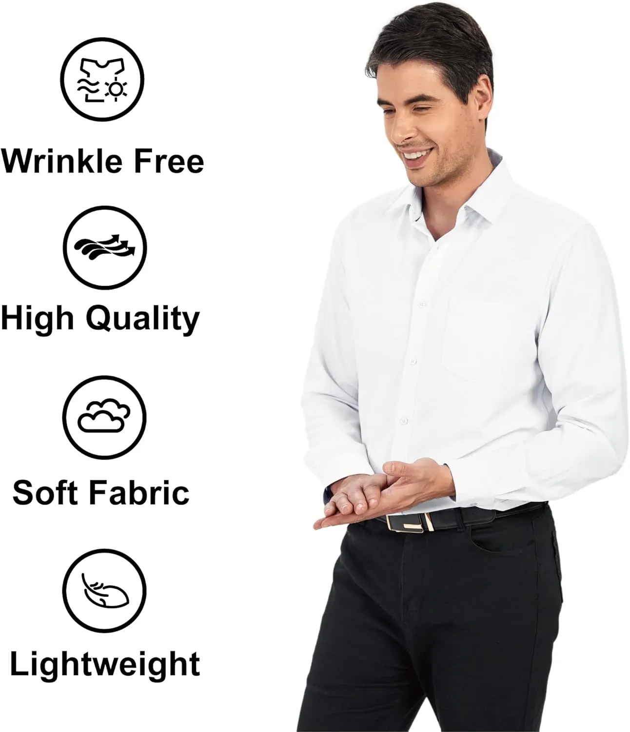 Damipow Mens Slim Fit Dress Shirts Long Sleeve Button Down Cotton Casual Business Shirt