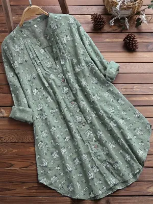 Floral Print Plus Size Button Up Shirt for Casual Wear