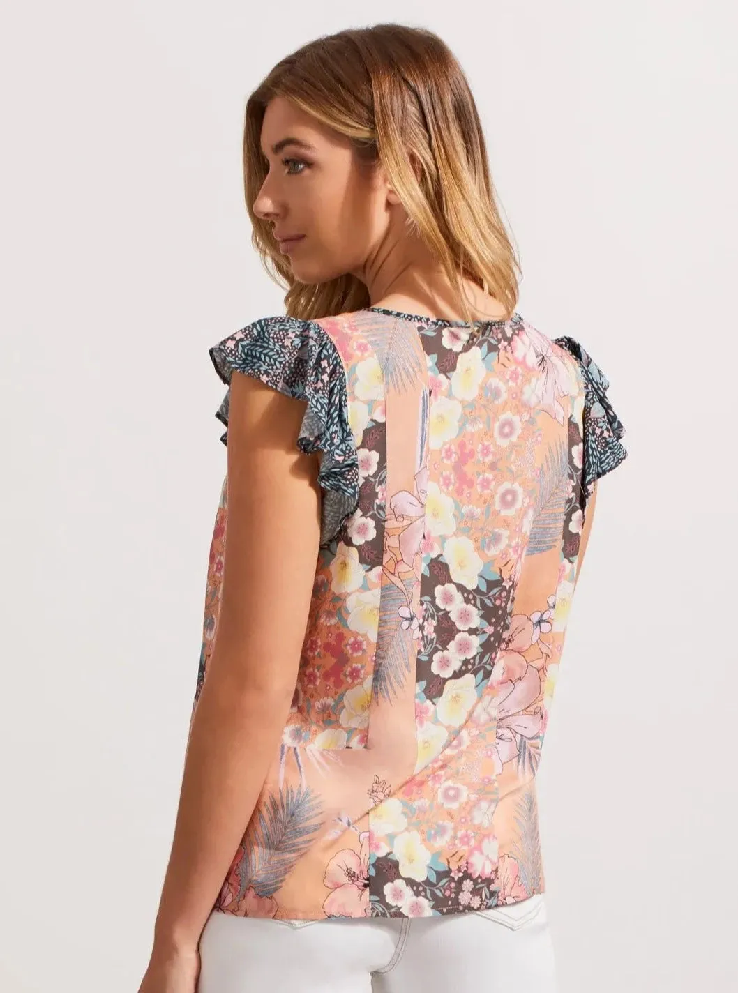 Frill Sleeve Combo Print Blouse [Ginger Root-7415O]