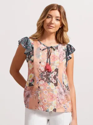 Frill Sleeve Combo Print Blouse [Ginger Root-7415O]