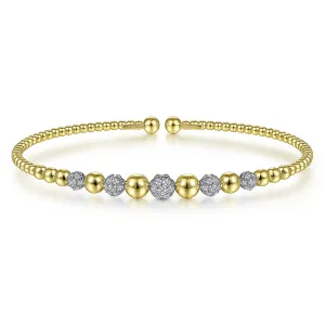Gabriel 14K Yellow-White Gold Bujukan Cuff Bracelet with Pave Diamond Stations