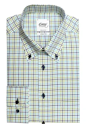 Green checked button down regular fit shirt