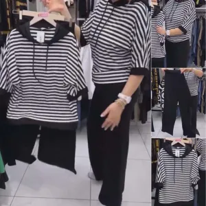 HOT SALE 2025Women's Striped Top & Solid Pants Set