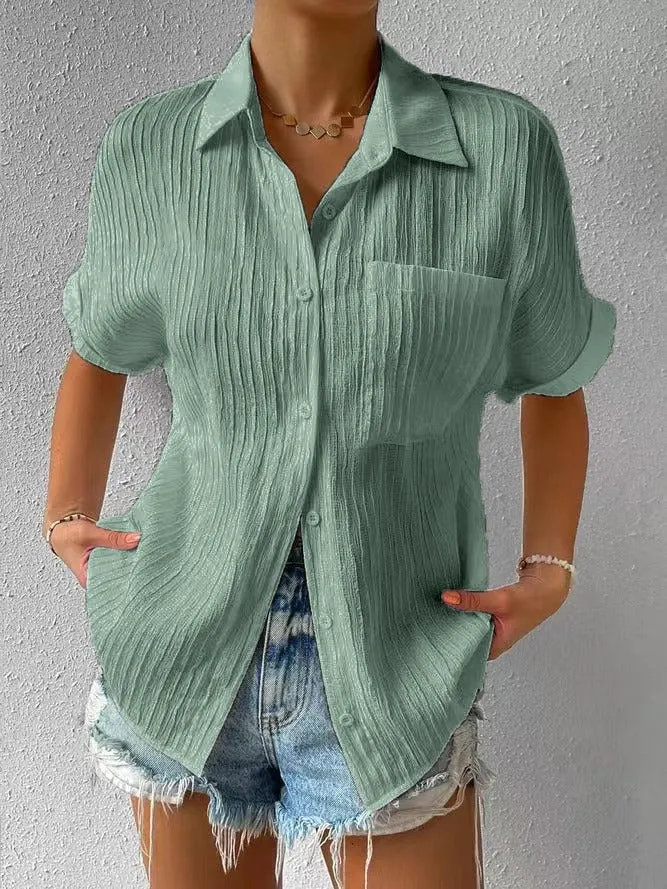 Hot Sale - 50% OFFCollar Casual Buttoned Loose Blouse