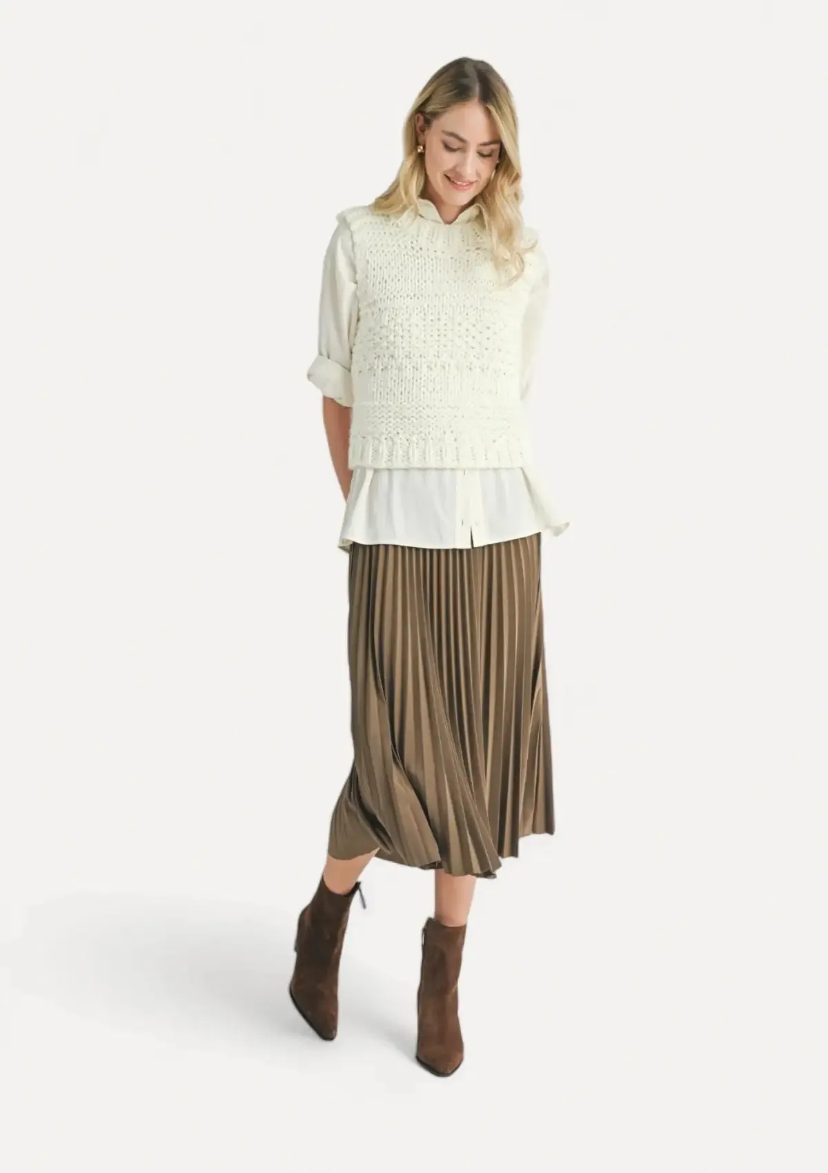 Isla Chunky Knit Sweater Vest - Ivory