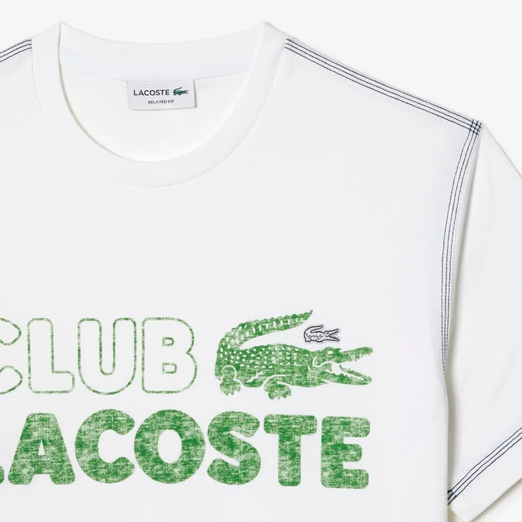Lacoste French Vintage Print Organic Cotton T Shirt (White) TH5440-51