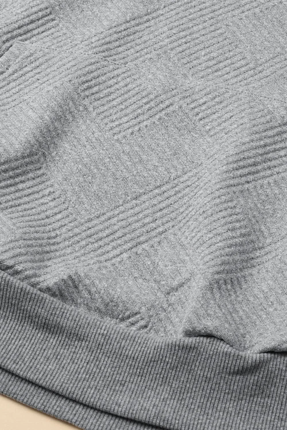 Light Grey Textured Snap Buttons Pullover Plus Size Sweatshirt