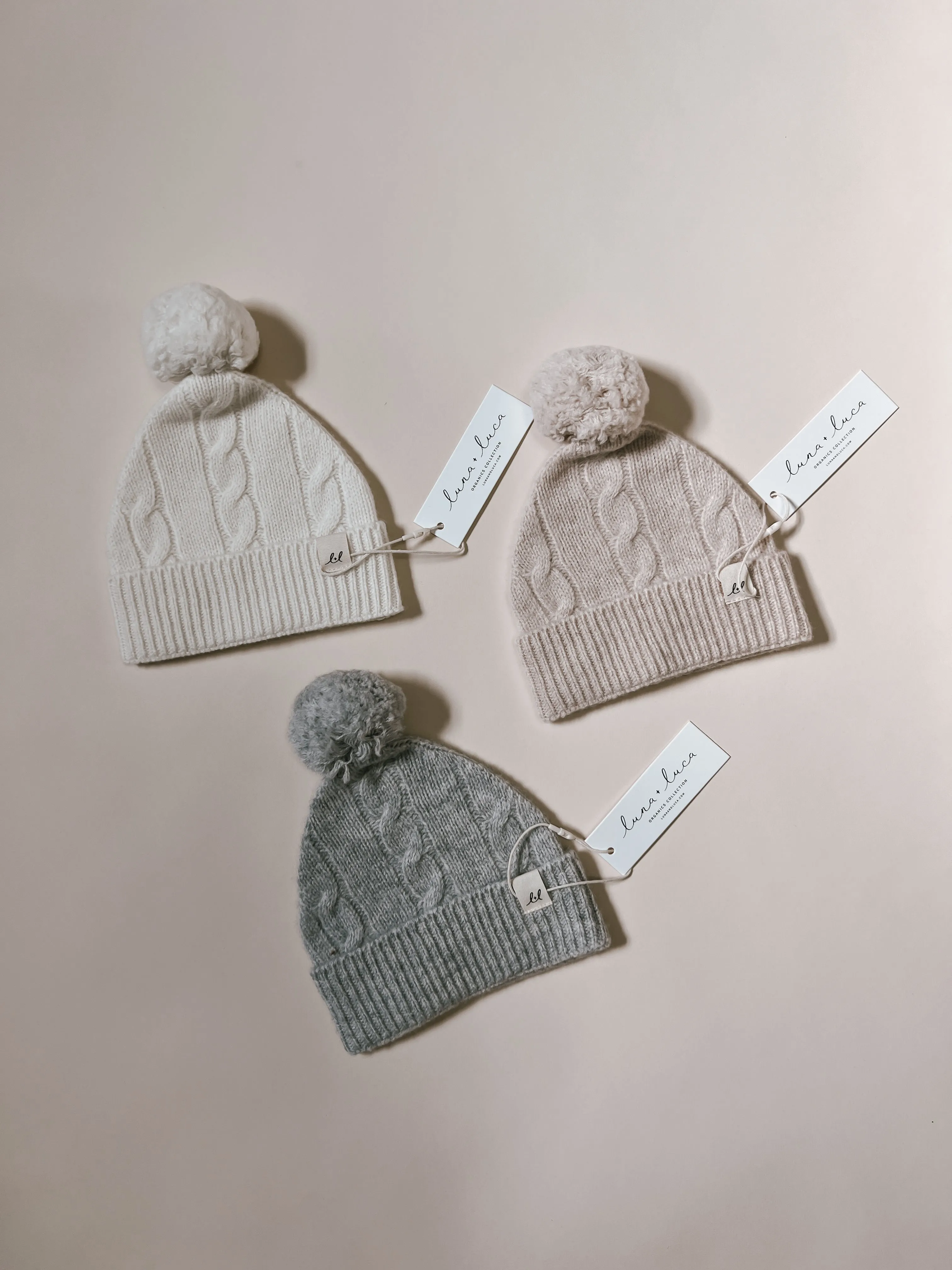 Luna   Luca Cable Knit Pom Beanie - Heather Gray