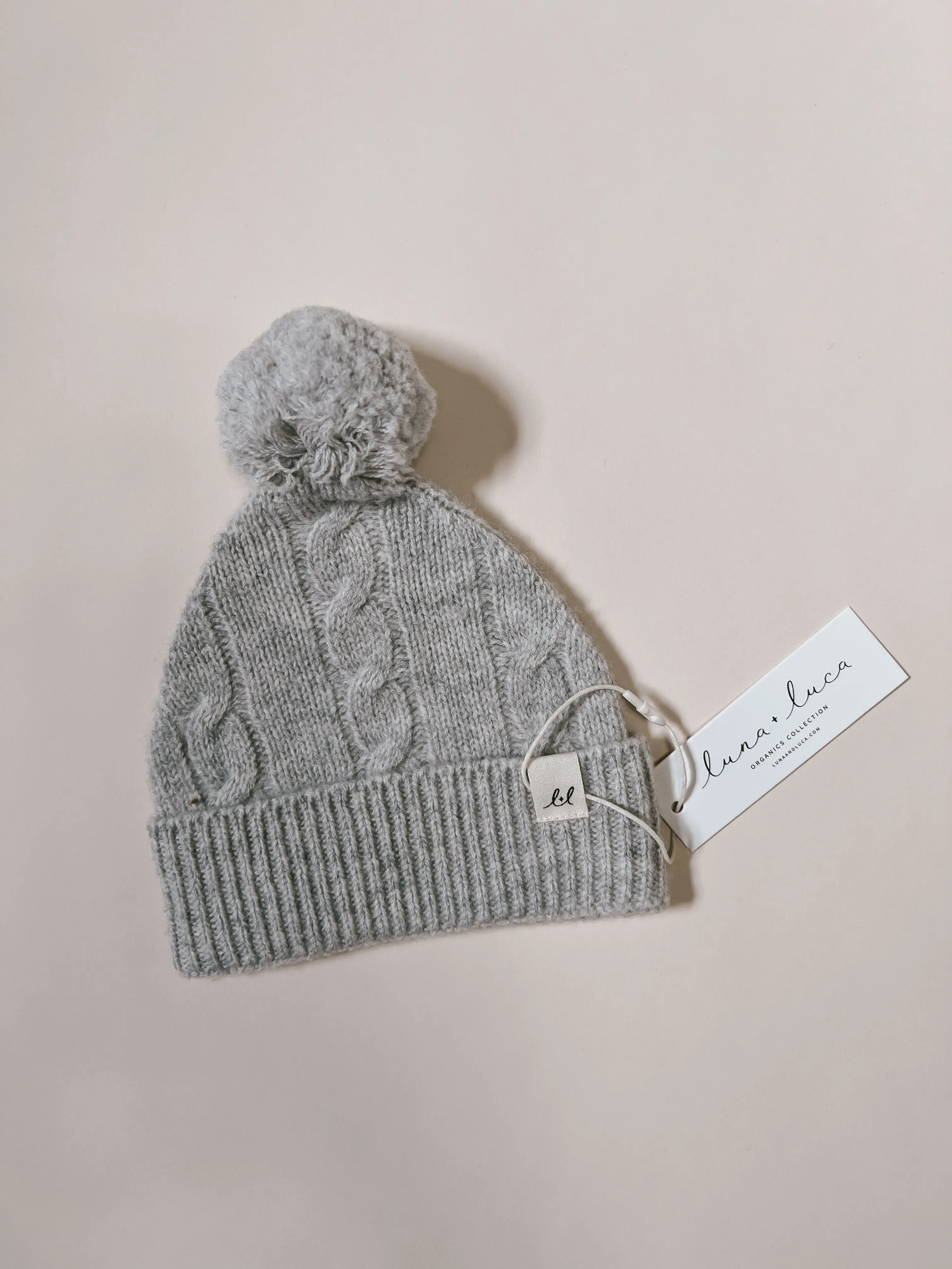 Luna   Luca Cable Knit Pom Beanie - Heather Gray