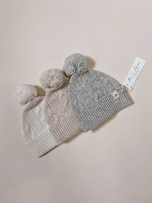 Luna   Luca Cable Knit Pom Beanie - Heather Gray