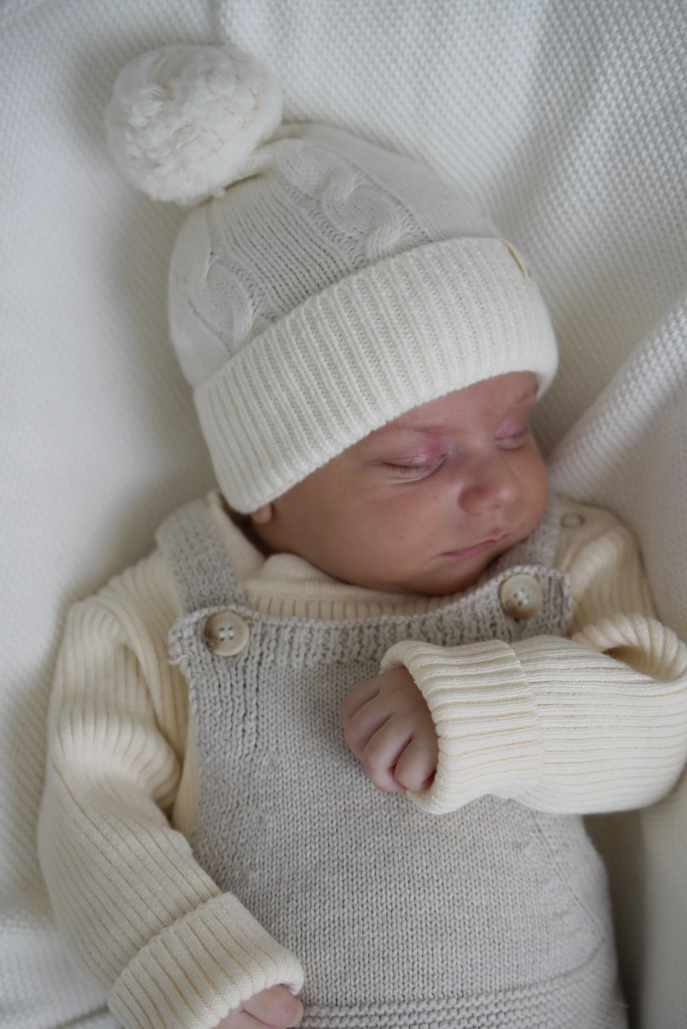 Luna   Luca Cable Knit Pom Beanie - Off-white