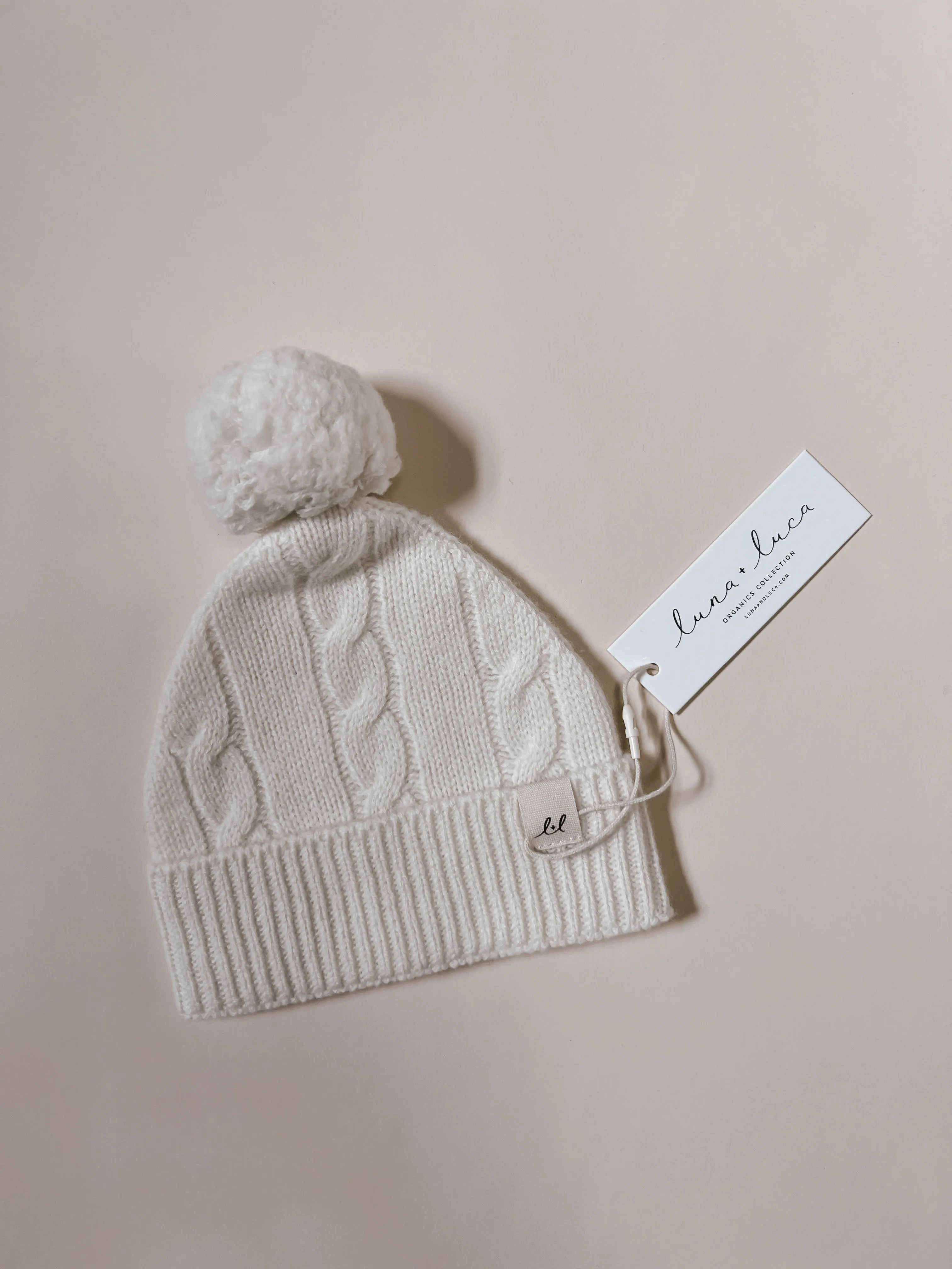 Luna   Luca Cable Knit Pom Beanie - Off-white