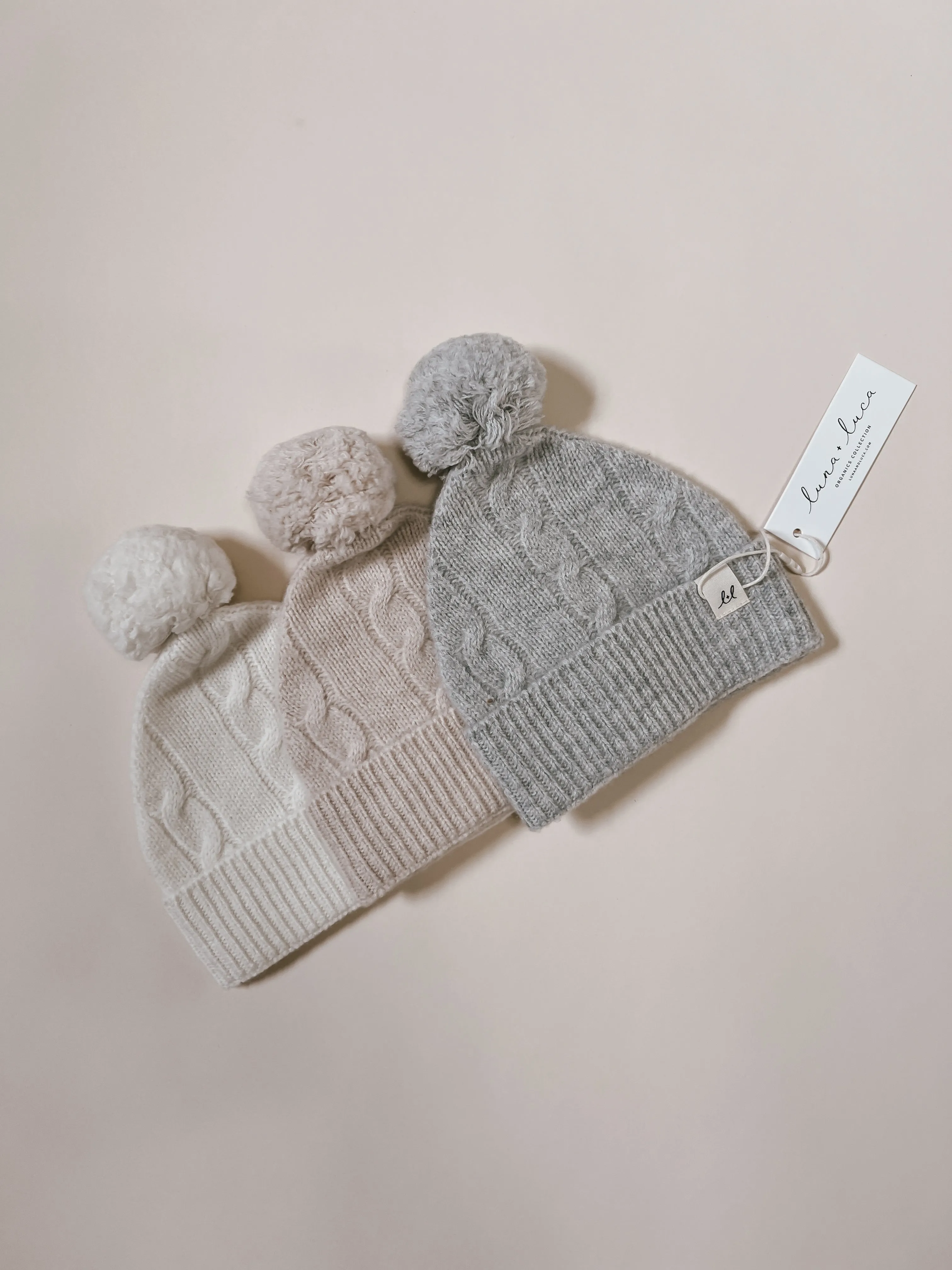 Luna   Luca Cable Knit Pom Beanie - Off-white