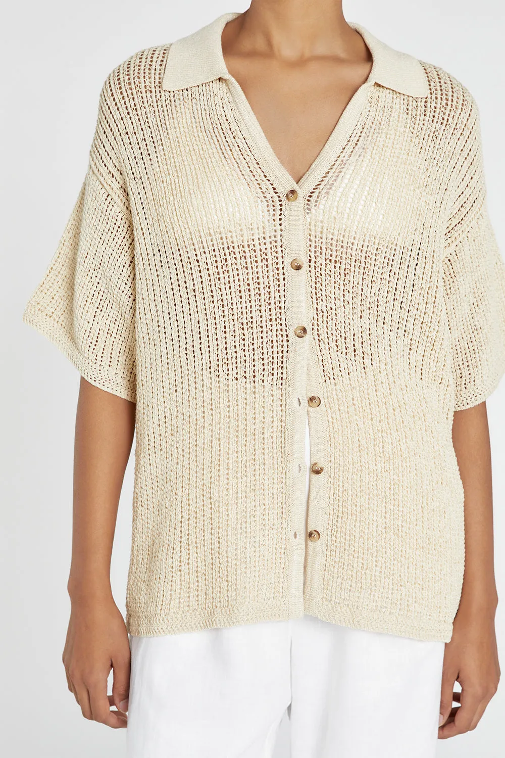 MARGOT WHEAT KNIT CROCHET SHIRT