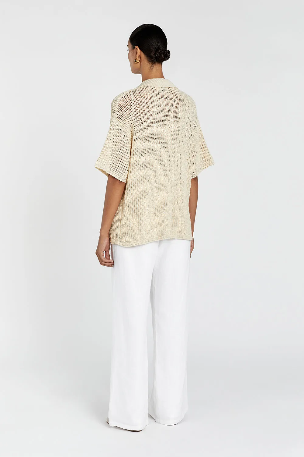 MARGOT WHEAT KNIT CROCHET SHIRT