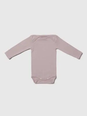 organic merino wool and silk long-sleeved onesie in dusty rose - baby/toddler