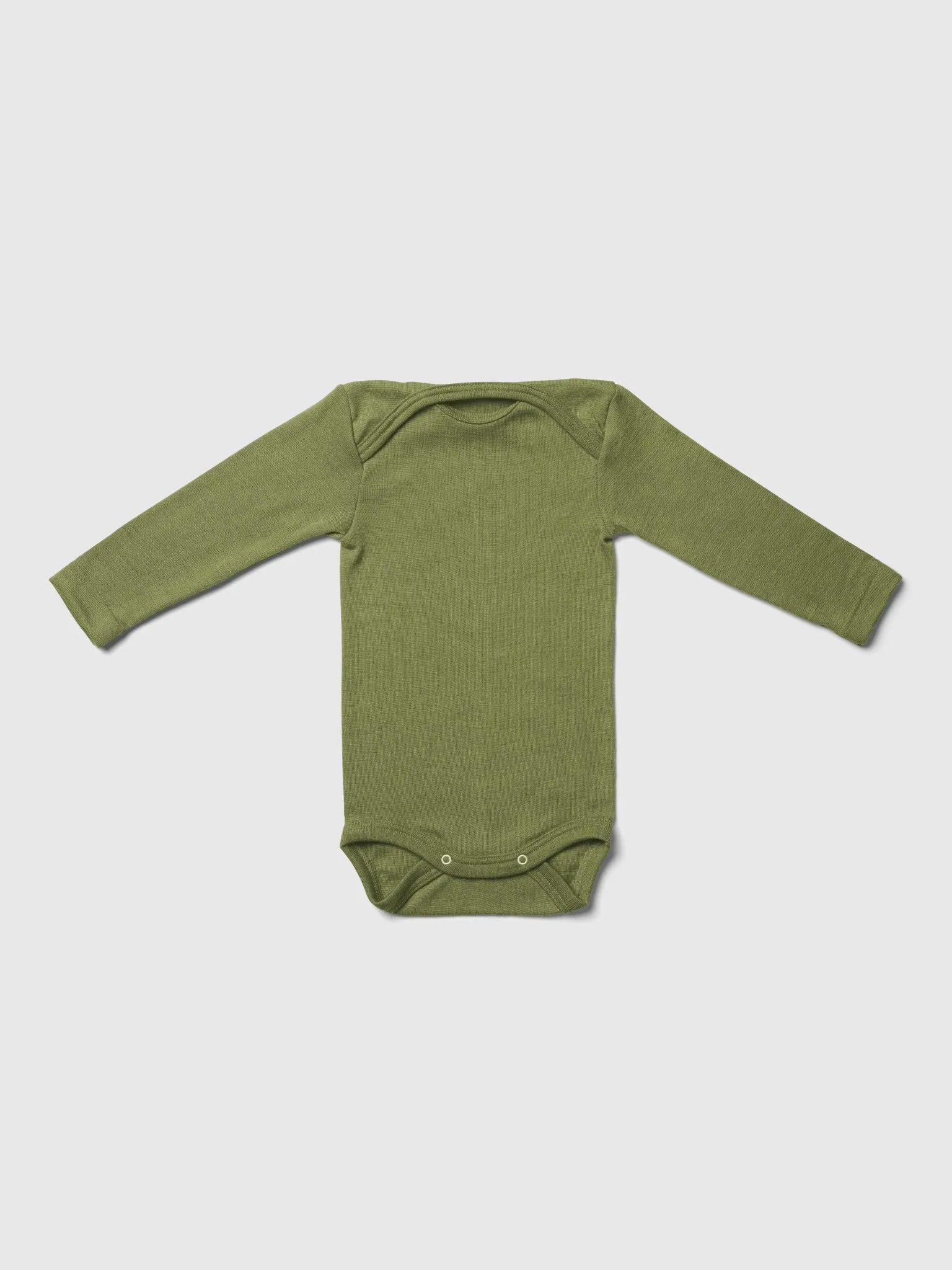 organic merino wool and silk long-sleeved onesie in green - baby/toddler