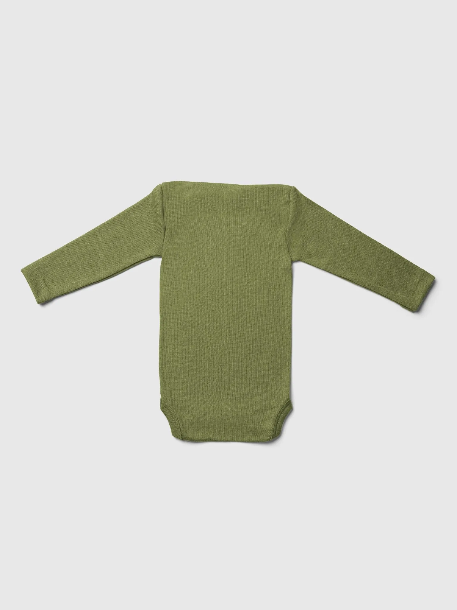 organic merino wool and silk long-sleeved onesie in green - baby/toddler