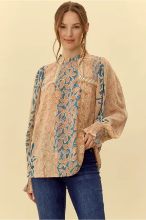 Peach Plant Print Top
