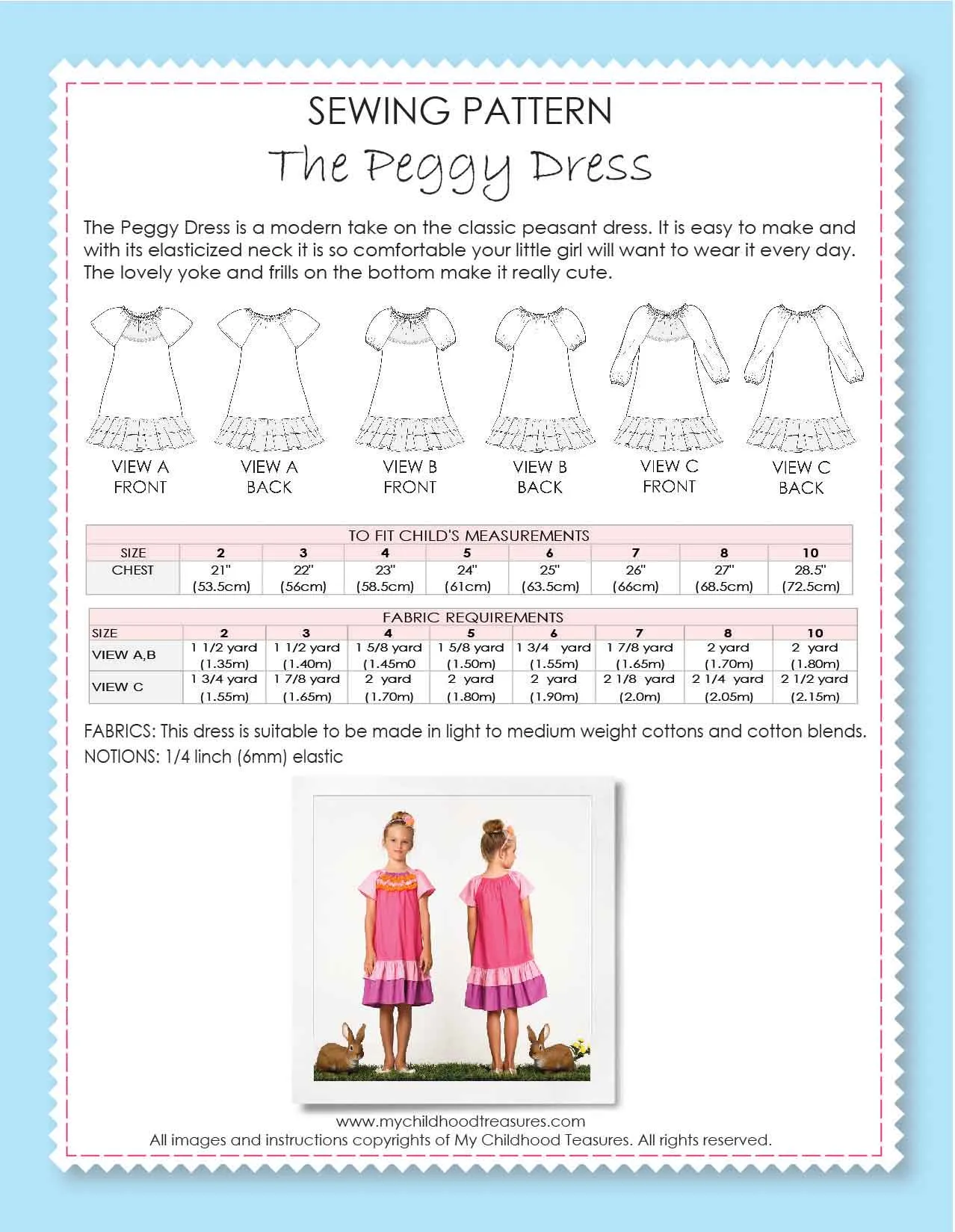PEGGY - Girls Peasant Dress Patterns