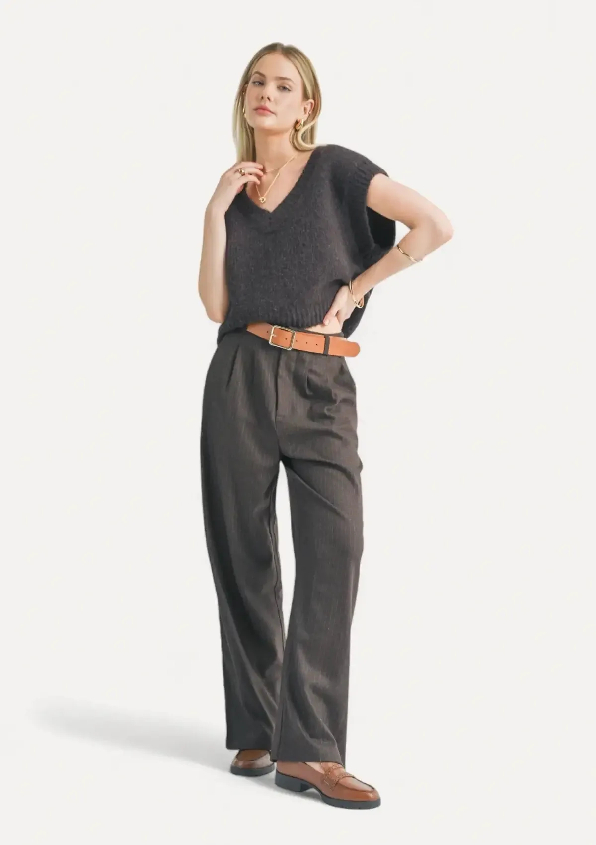 Peyton Oversized V-Neck Sweater Vest - Chocolate