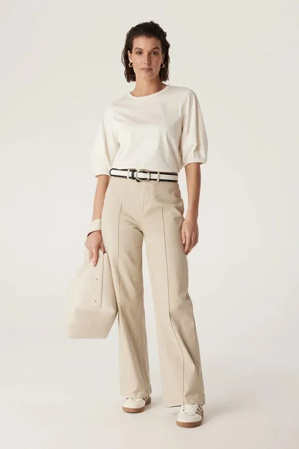 Pima Lantern Sleeve Top | Cream