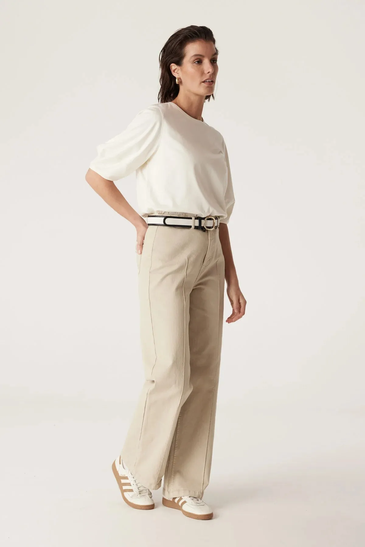 Pima Lantern Sleeve Top | Cream