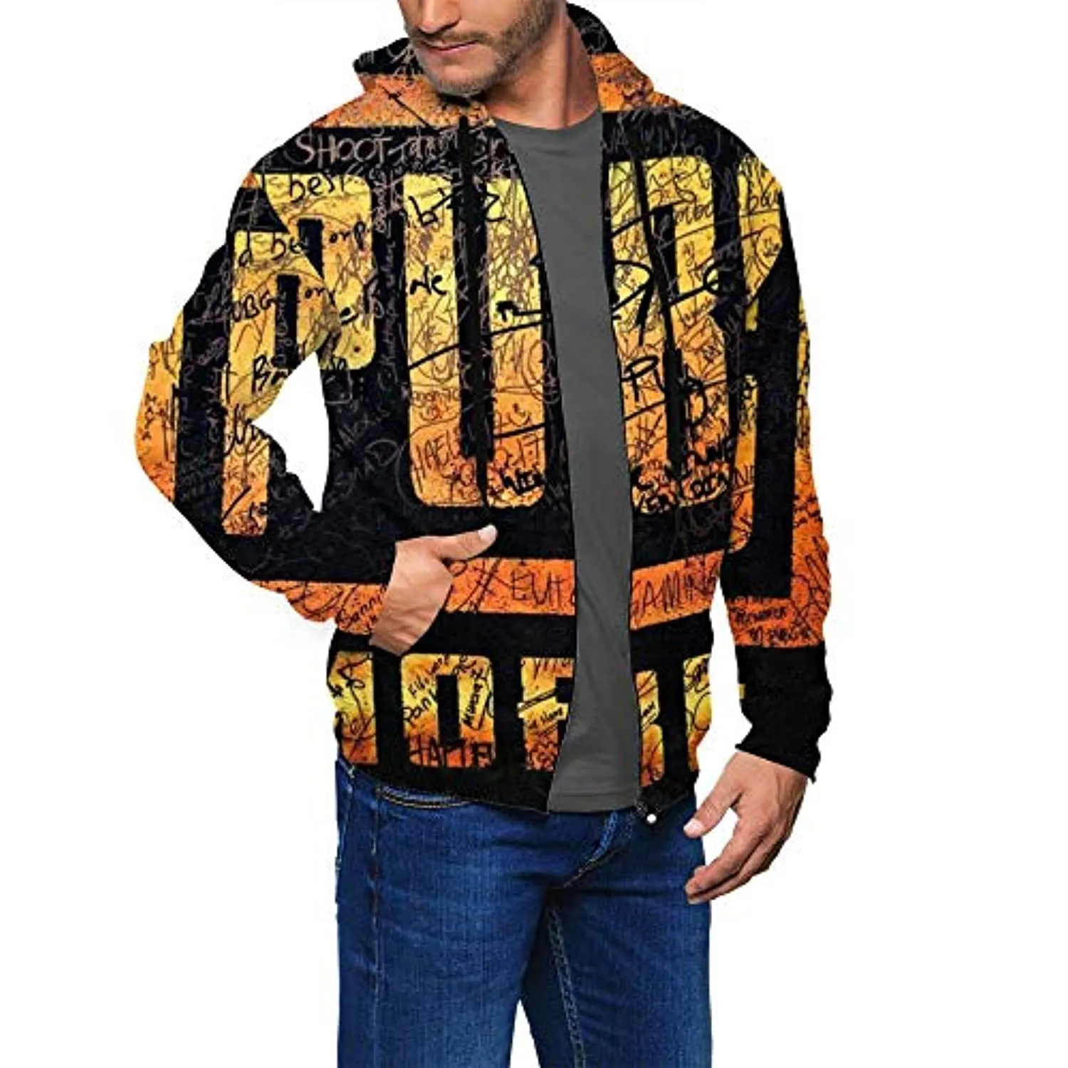 PUBG Hoodies - 3D Print Game Yellow Zipper Jacket with Pockets