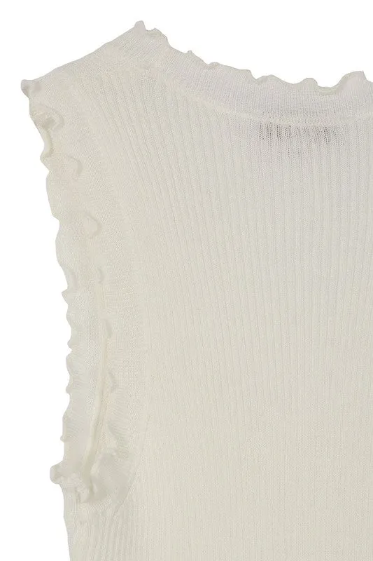 Ruffled Trim Solid Pullover Tank Top