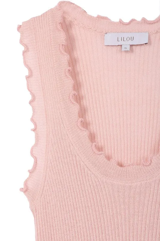 Ruffled Trim Solid Pullover Tank Top