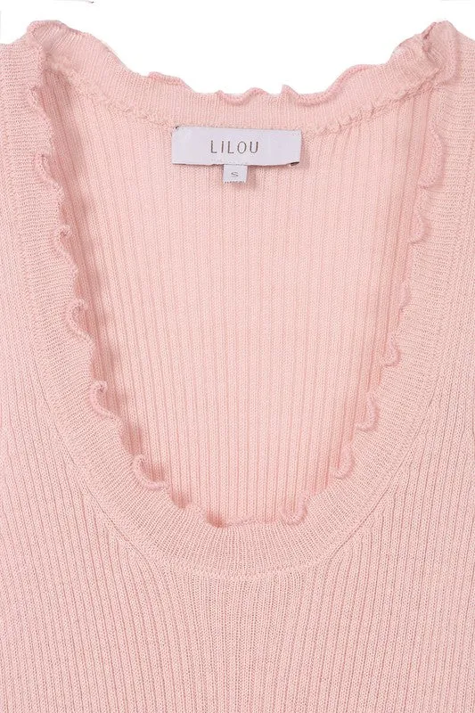 Ruffled Trim Solid Pullover Tank Top