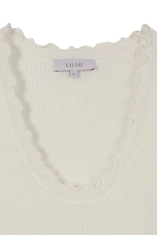 Ruffled Trim Solid Pullover Tank Top