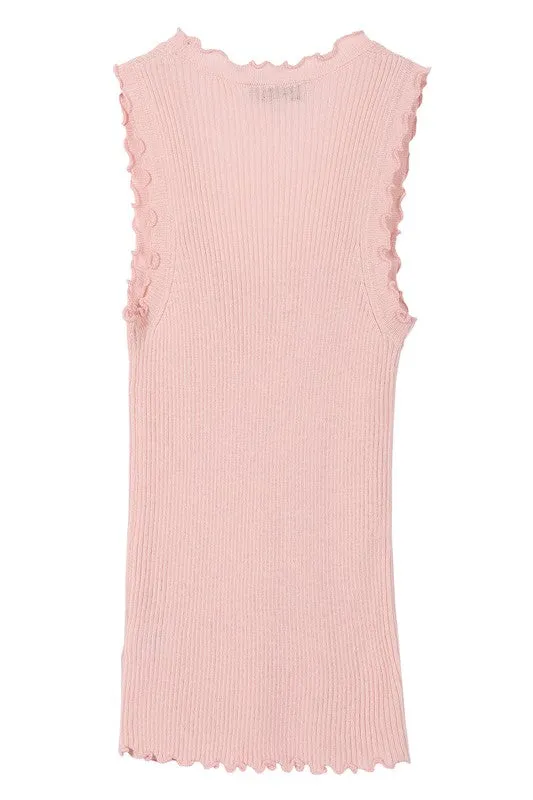 Ruffled Trim Solid Pullover Tank Top