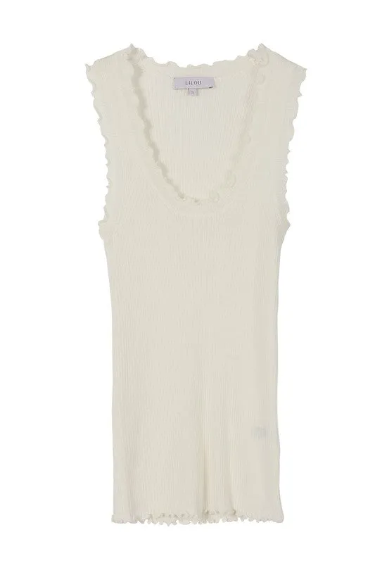 Ruffled Trim Solid Pullover Tank Top