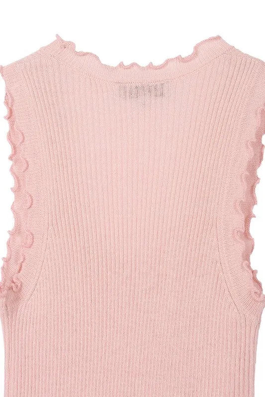 Ruffled Trim Solid Pullover Tank Top