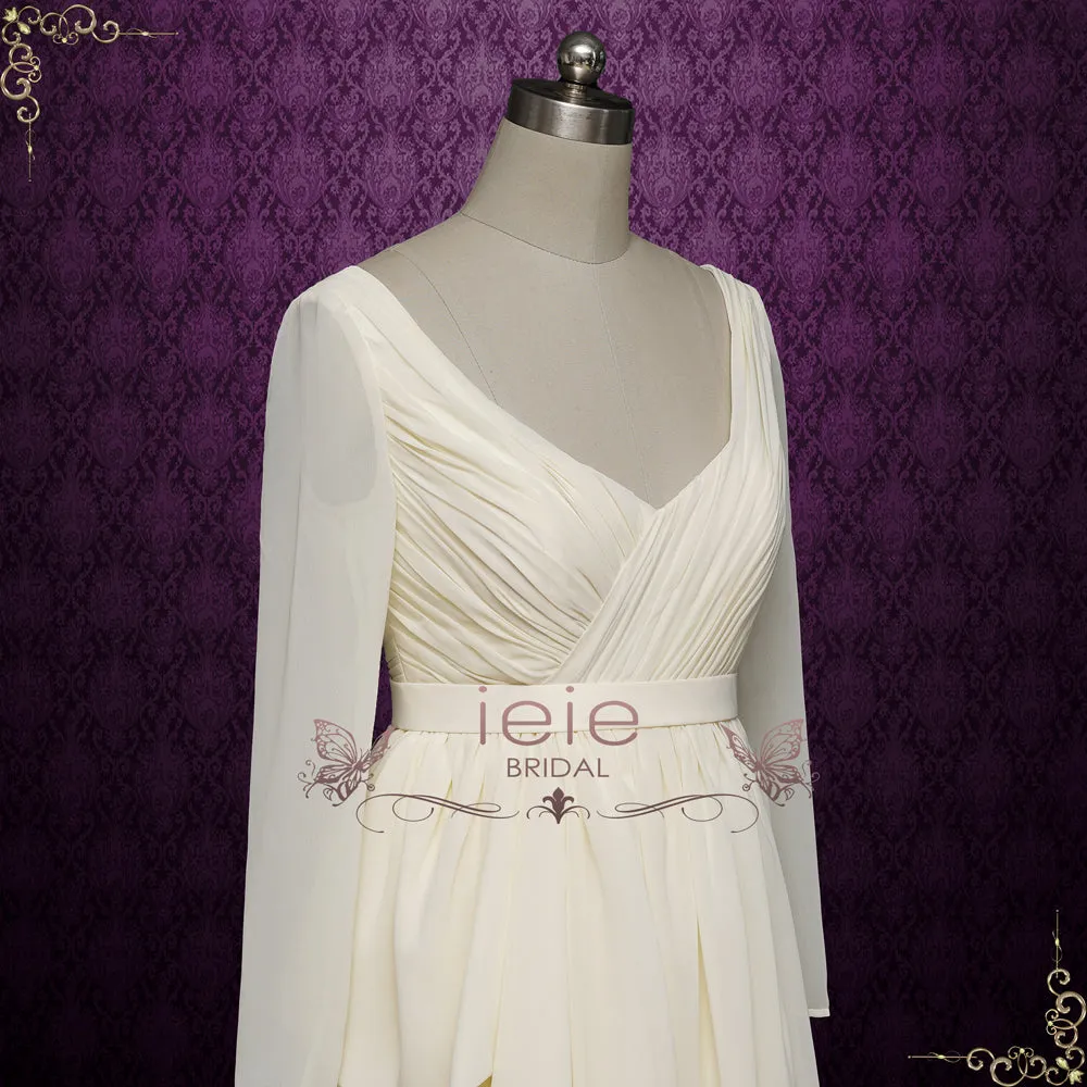 Short Chiffon Vintage Style Wedding Dress with Long Sleeves | Alpire II