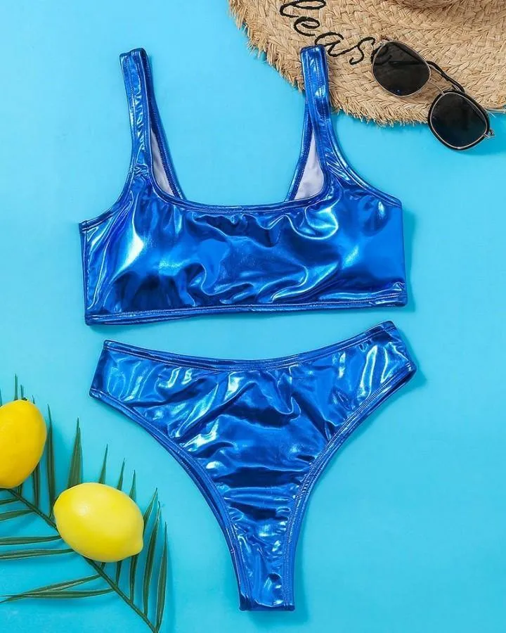 Solid Sleeveless Tanks With Panties Bikini Sets