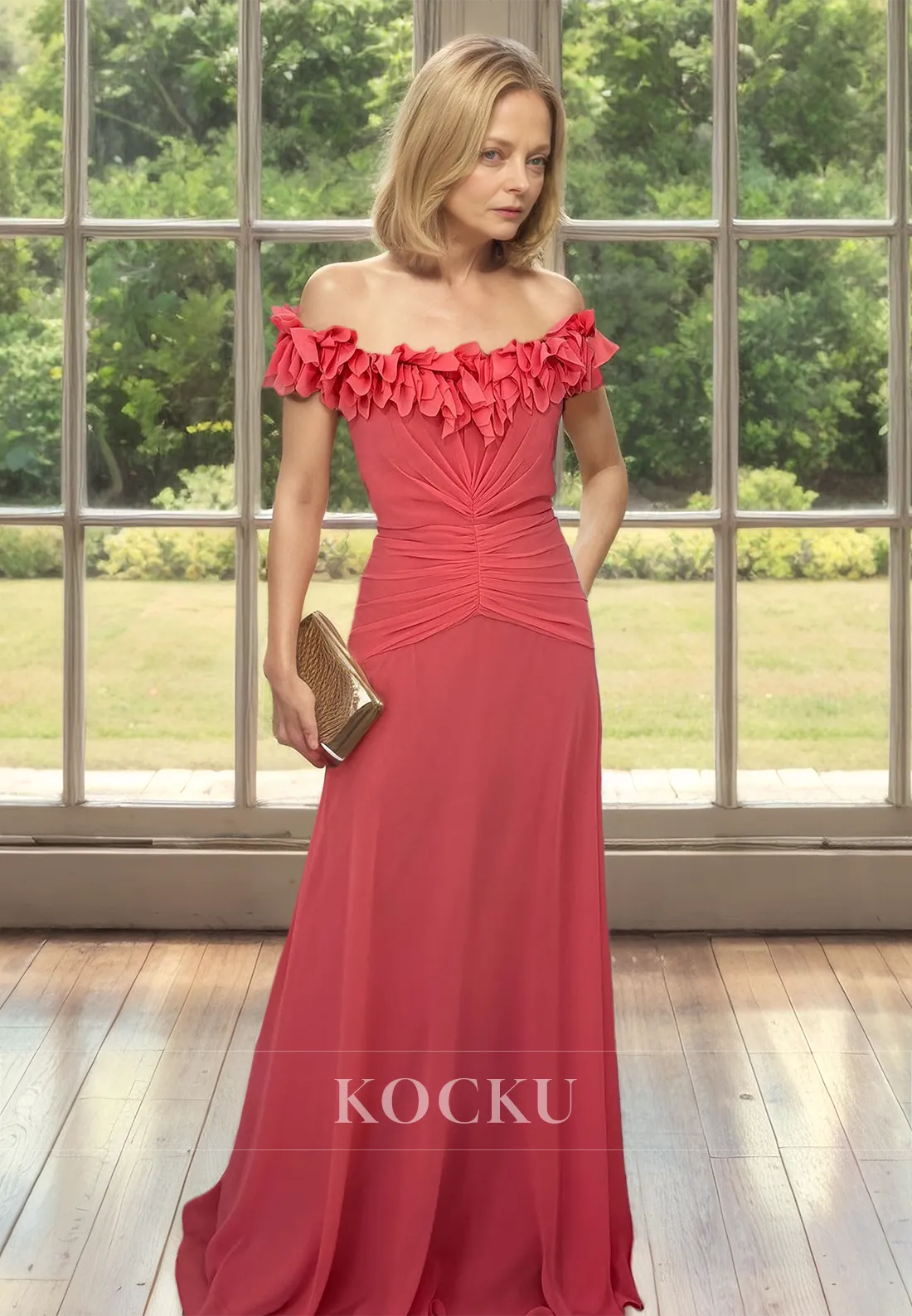 Tube Top A-Line Sleeveless Floor-Lenth Pleats Chiffon Mother of Bride Gowns Cocktail Gowns